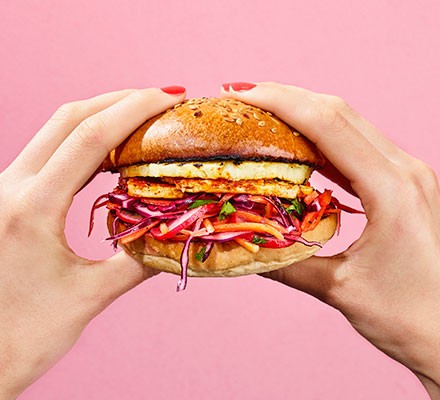 Spiced halloumi & pineapple burger with zingy slaw recipe 