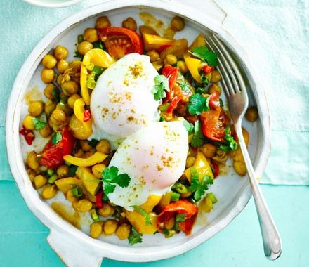 Indian chickpeas with poached eggs recipe