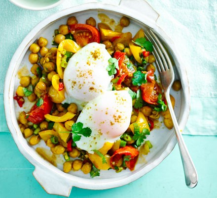 Indian chickpeas with poached eggs recipe 