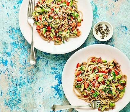 Linguine with avocado, tomato & lime recipe