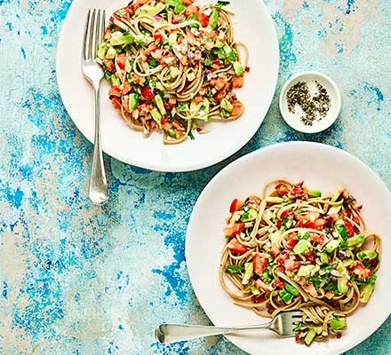 Linguine with avocado, tomato & lime recipe 