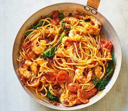 Prawn & harissa spaghetti recipe