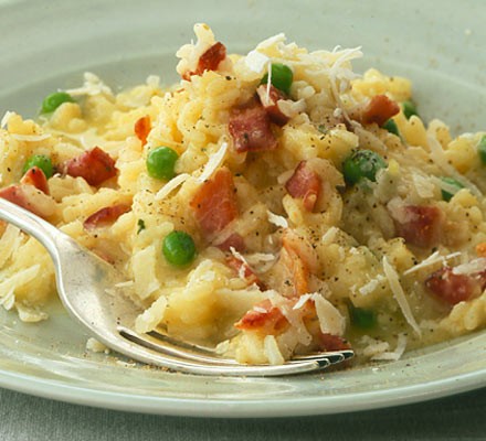 Easy risotto with bacon & peas recipe 