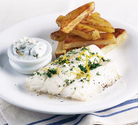 Healthy fish & chips with tartare sauce recipe 