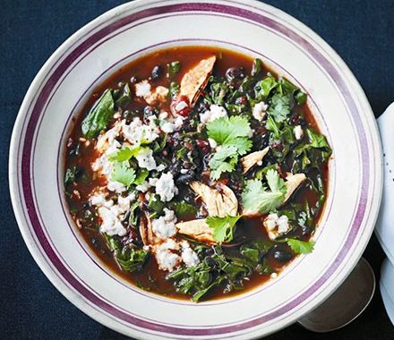 Spiced black bean & chicken soup with kale recipe