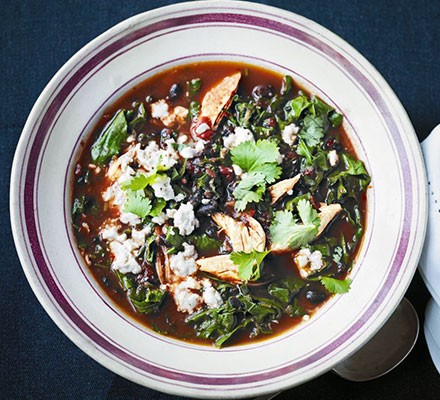 Spiced black bean & chicken soup with kale recipe 
