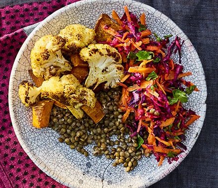 Sweet potato & cauliflower lentil bowl recipe