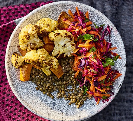Sweet potato & cauliflower lentil bowl recipe 