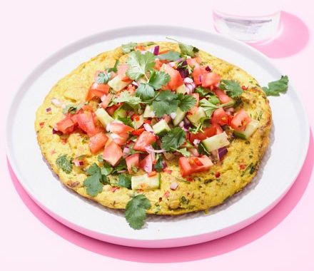 Curried chickpea cake with tomato sambal recipe