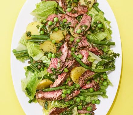 Seared beef salad with capers & mint recipe