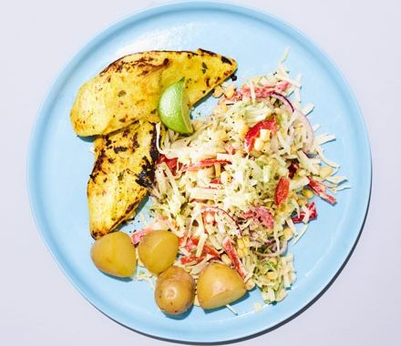 Smashed chicken with corn slaw recipe