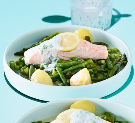 Steamed trout with mint & dill dressing recipe 