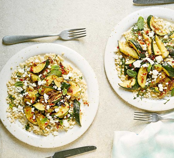 Courgette, chilli & mint with pearl couscous recipe 