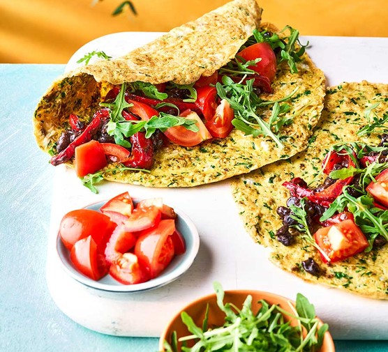 Egg wraps with black beans & rocket recipe 