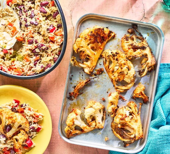 Jerk-style cauliflower with coconut rice 