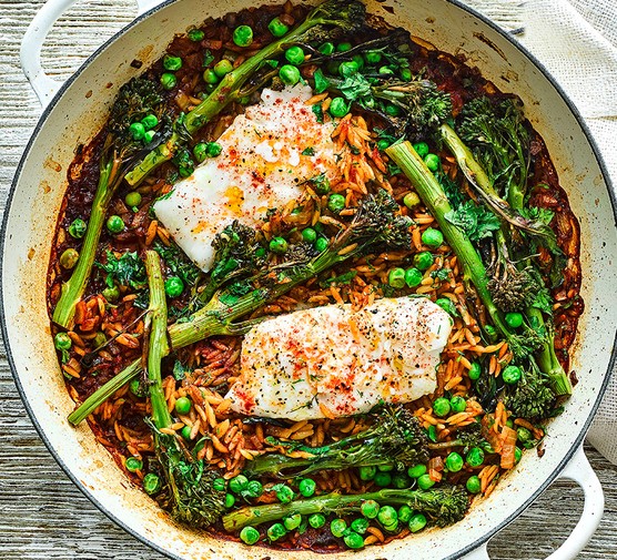 Smoky cod, broccoli & orzo bake recipe 