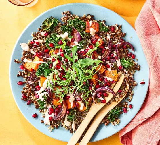 Vegan roast spiced squash salad with tahini dressing recipe 