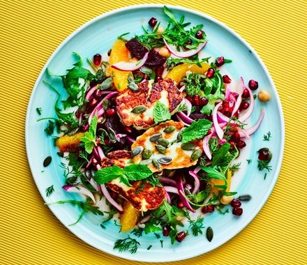 Beetroot & halloumi salad with pomegranate and dill recipe