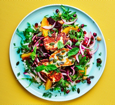 Beetroot & halloumi salad with pomegranate and dill recipe 