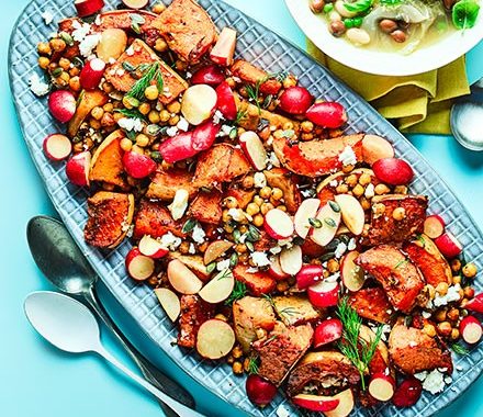 Butternut, chickpea, feta & pickled radish salad recipe