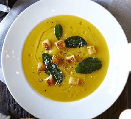 Butternut soup with crispy sage & apple croutons recipe 
