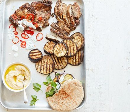 Chicken & aubergine shawarma pittas recipe