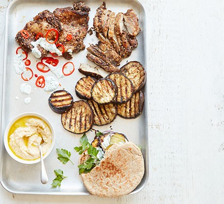 Chicken & aubergine shawarma pittas recipe 