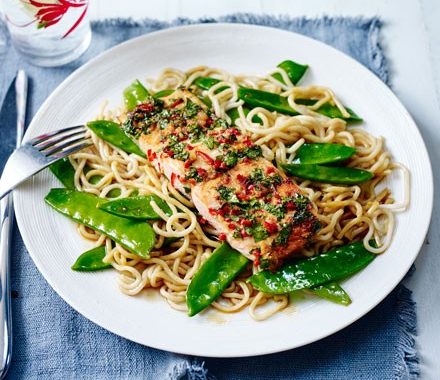 Chilli salmon & teriyaki noodles recipe