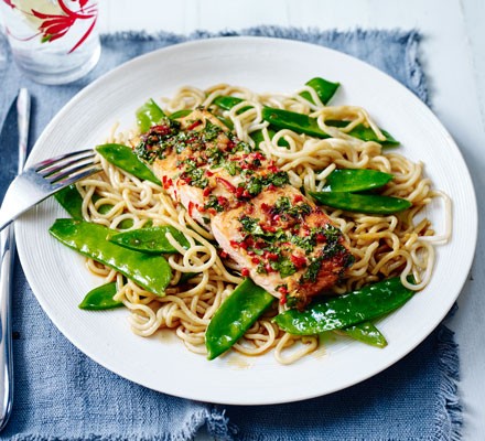 Chilli salmon & teriyaki noodles recipe 
