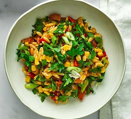 Chorizo, orzo & sweetcorn summer stew recipe 