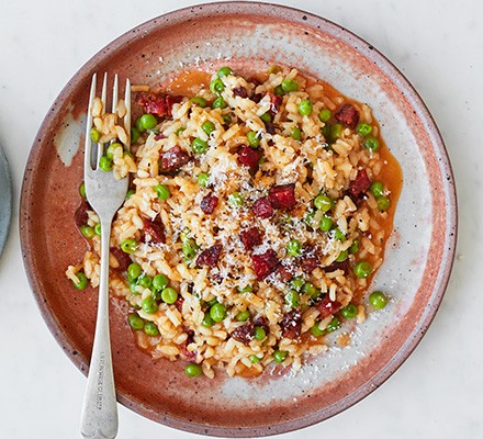 Chorizo & pea risotto recipe 