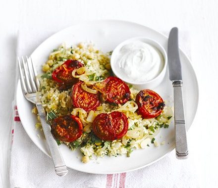 Harissa roasted tomatoes with couscous recipe