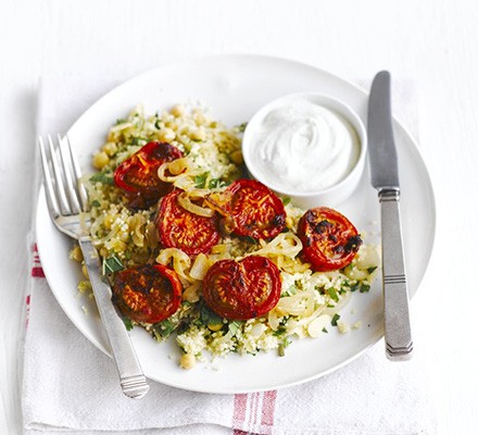 Harissa roasted tomatoes with couscous recipe 