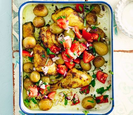 Curried chicken & new potato traybake recipe