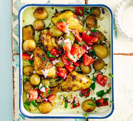 Curried chicken & new potato traybake recipe 