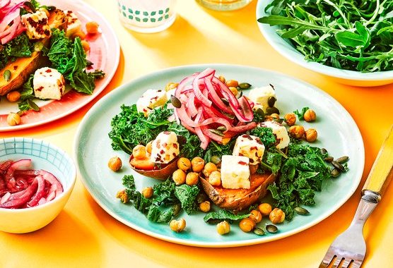 Feta & kale loaded sweet potato recipe