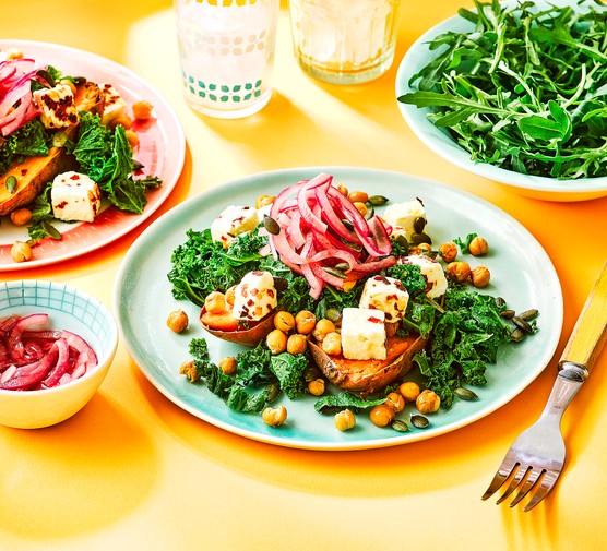 Feta & kale loaded sweet potato recipe 