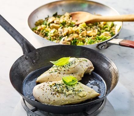 Herb & ricotta chicken with mushroom rice recipe