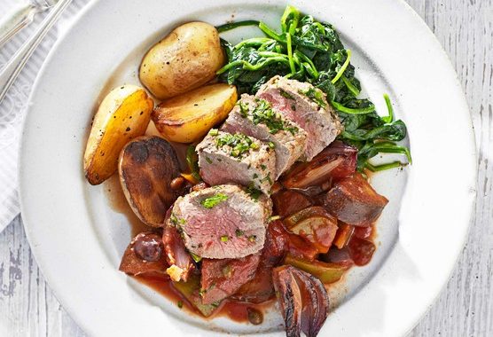 Herby lamb fillet with caponata recipe