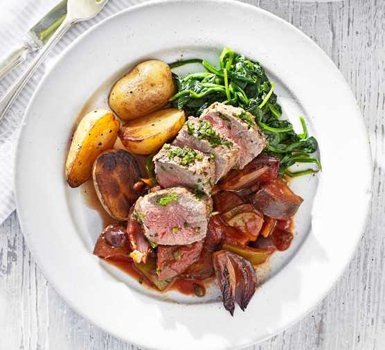 Herby lamb fillet with caponata recipe 