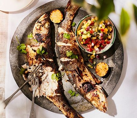 Jerk sea bass & pineapple salsa recipe