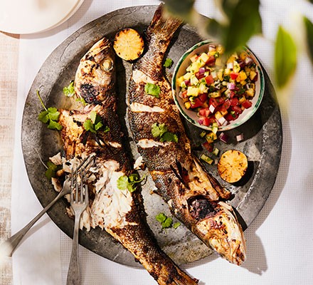 Jerk sea bass & pineapple salsa recipe 