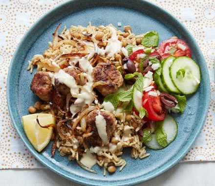 Lebanese-style meatballs with mujadara recipe
