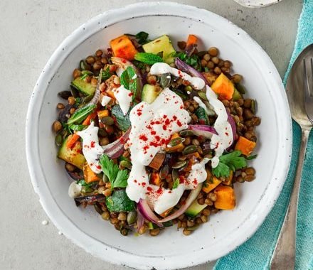 Lentil salad with tahini dressing recipe