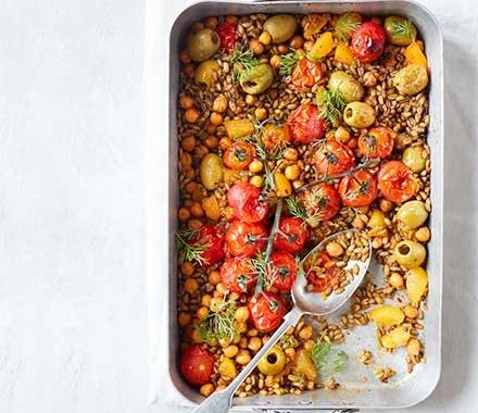 Moroccan freekeh traybake recipe