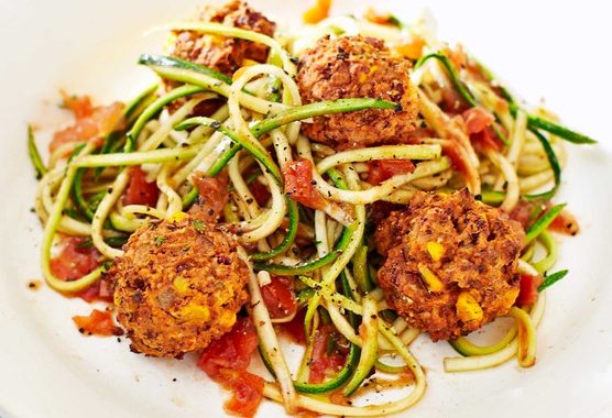 Veggie meatballs with tomato courgetti recipe