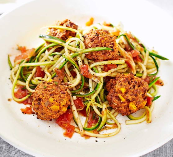 Veggie meatballs with tomato courgetti recipe 