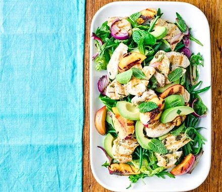 Minty griddled chicken & peach salad recipe
