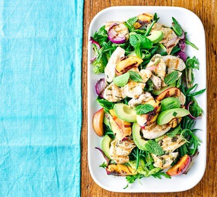 Minty griddled chicken & peach salad recipe 