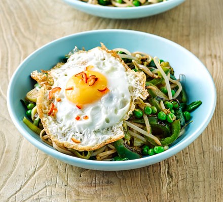 Miso noodles with fried eggs recipe 